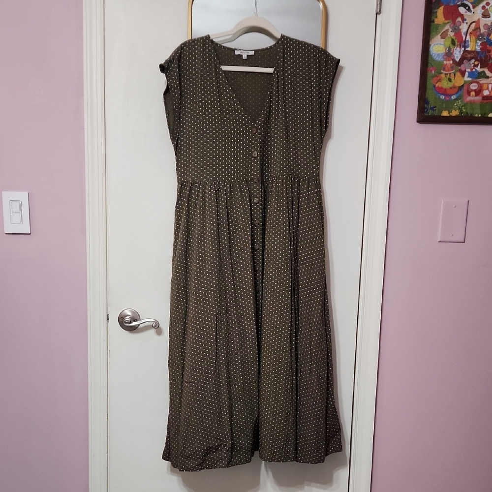 Madewell Olive Polka Dot Midi Dress